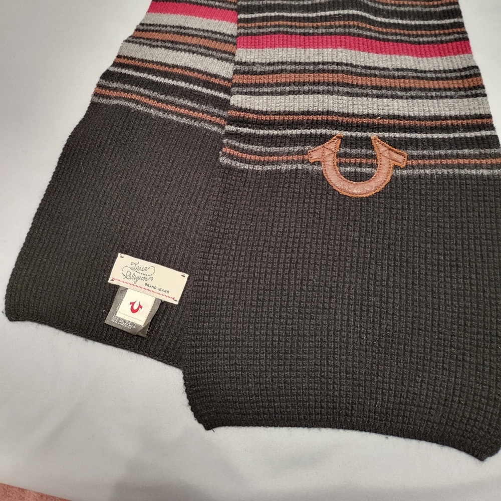 TRUE RELIGION Multi Color Stripes Scarves with Logo - UNISEX